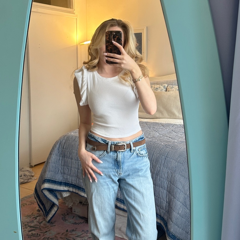 Crop frilly white t shirt